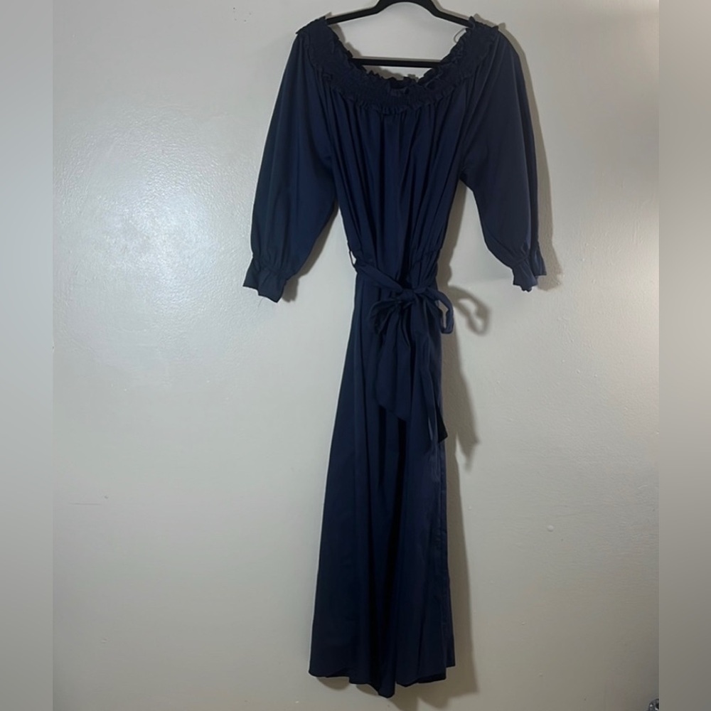 Ashley Stewart Blue Scoop Neck Bishop Sleeve maxi Dress size 12